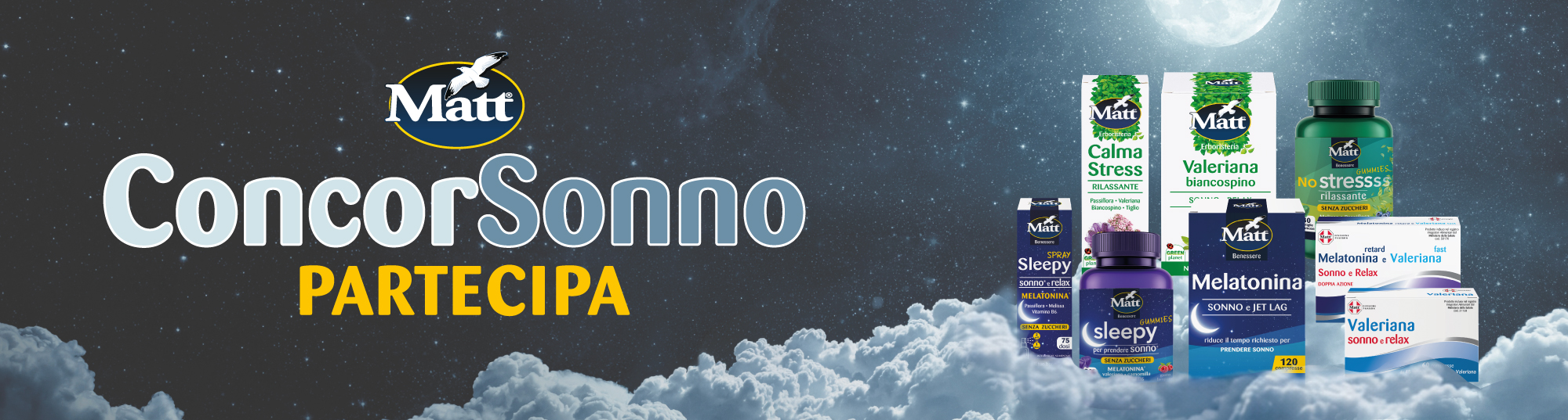Immagine desktop: Matt, ConcorSonno, dal 01 giungno al 15 luglio, acquista 1 prodotto a scelta tra quelli coinvolti. Ogni giorno in palio un completo letto Dalfilo, ogni settimana in palio 500 € in buoni spesa